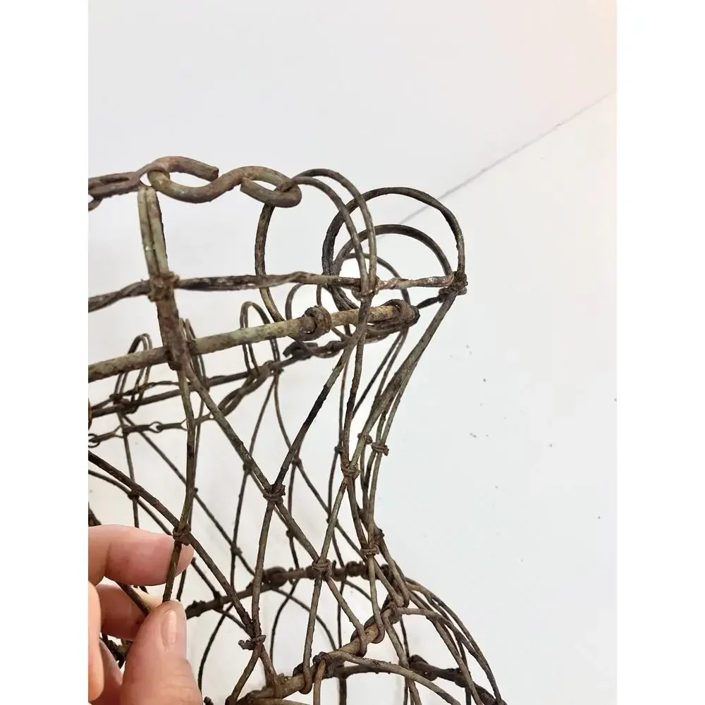 Antique French Twisted Metal Hanging Basket Curly Iron Wire Fluted Gracie Urn